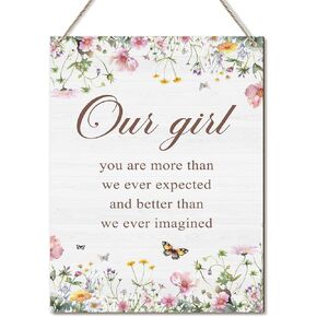 Our Girl You Are More Than We Ever Expected Wooden Wall Signs for Baby Girl Room Signs Wall Decor for Sunshine Nursery Decor Door Hanging Signs for Girls Decor Bedroom Gifts for Daughters - Y357