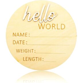 Baby Announcement Sign 5.9 Inch Wooden Hello World Newborn Sign Hello World Newborn Sign Baby Name Announcement Plaques for Newborn Photo Props Baby Shower Hospital Nursery