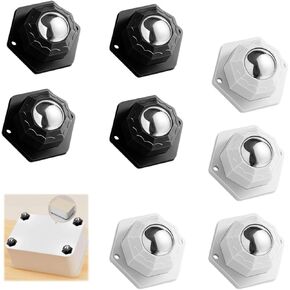 Self Adhesive Caster Wheels with Stainless Steel Ball Bearings - Set of 8 | 360 Degree Swivel Wheels for Kitchen Appliances (Black and White Hexagon - Three Steel Balls, 8)
