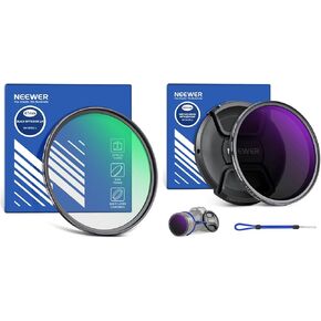 NEEWER 67mm Black Diffusion 1/4 Filter Dreamy Soft Cinematic Effect Filter and ND2-400 (1-9 Stops) Variable ND Filter with Lens Cap, Lanyard, Cleaning Cloth Kit