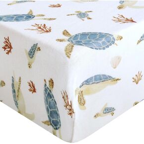 LifeTree Crib Sheets for Baby, Muslin Fitted Crib Sheets Neutral Boys Girls - Toddler Bed Sheet Fits Standard Crib, 70% Viscose from Bamboo and 30% Cotton, Sea Turtle Pattern, 28in x 52in