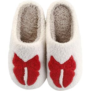 Women's Bow Tie Slippers Bedroom Warm Plush Soft Comfy House Shoes