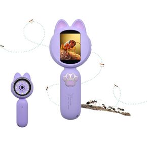 Microscope Children's Mini Pocket Handheld Portable 2 Inch Screen 8 LED Lights Birthday Gift (Purple)