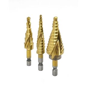 Step Drill Bit Set for Stainless Steel, Metal, Plastic, Spiral Grooved for Faster Drilling, Unibit Cone Drill Bits 3 Piece with 31 Step Sizes