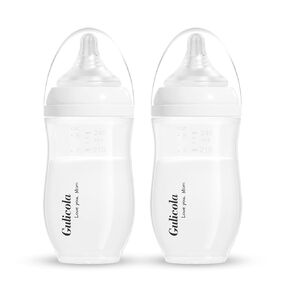 Natural PP Baby Bottles Wide Neck, Breastfeeding Bottles with Medium Flow Nipples, 0 Months +, White, 8 oz - 2 Pack