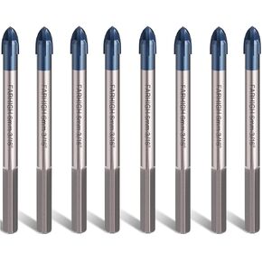Glass and Tile Drill Bits 8Pcs Set, 1/4" Tungsten & Ti Carbide Tipped Drill Bit for Drilling Holes in Glass, Ceramic, Porclain, Tile, Brick, Wood and Wall