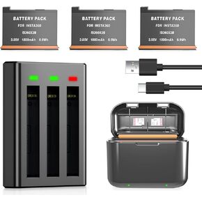 3 Pack 1800mAh Rechargeable Battery and 2 Pack USB Fast Battery Charger for Insta 360 X3 Battery 360 ONE x3 Camera Battery