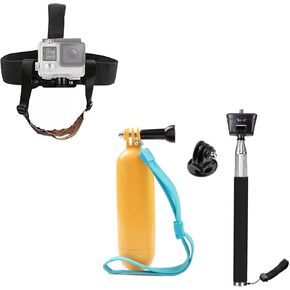 Head Strap Mount with Chin Belt Action Camera Selfie Stick Floating Hand Grip Compatible with AKASO EK7000 Brave 7 LE Brave 4 V50X, Gopro Hero 13 12 11 10 9, DJI Osmo Action 5 pro, Apexcam