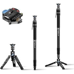Sirui SVM-165 Monopod Rapid للكاميرات مع مجموعة قاعدة المشبك QC-55 ، و monopod ألياف الكربون 65 "مع أقدام ، وتعديل ارتفاع خطوة واحدة ، وحدات 3 في 1