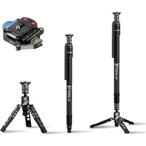 SIRUI SVM-145 Rapid Monopod with Feet, 57" Carbon Fiber Camera Monopod with QC-55 Clamp Base Kit, One-Step Rapid Height Adjustment, Modular 3 in 1
