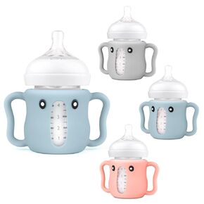 3 Pack Cute Silicone Sleeves with Handles for Avent Natural Glass Baby Bottles - Anti Breakage Holder, Compatible with Philips Avent Baby Bottles 8 oz,BPA Free
