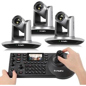 FoMaKo AI Auto Tracking HDMI PTZ Camera 20x Optical Zoom for Church Services Worship Education(3pcs) + KC608 Pro PTZ Controller (FMK12UH Pro x3 + KC608 Pro)
