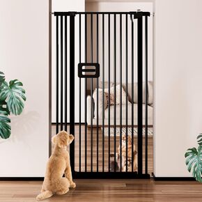 Mestuel 55" Extra Tall Cat Gate, 29.5-34" W Cat Pet Gate for Doorways/Stairs& Hallways, Extra Tall Pet Gate with 2.75" Extension Kits Auto Close 1.37'' Narrow Gap, Pressure Mounted No Drilling, Black