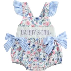 Newborn Baby Girl Summer Clothes Flower Letters Print Fly Sleeve Bow Romper Infant Bodysuit Cute Daddys Girl Outfit