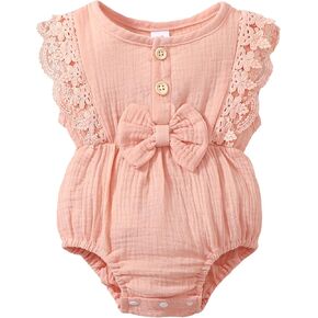 Infant Baby Girl Summer Bubble Romper Ruffle Lace Short Sleeve One-Pieces Bodysuits 0-18 Months