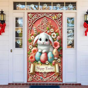 Happy Easter Door Cover Decoration Easter Eggs Bunny Door Banner Backdrop Photography Welcome Spring Outdoor Indoor Home Decors Supplies Party Decorations 70.8 x 35.4 inch