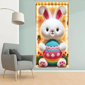 Happy Easter Door Cover Decoration Easter Eggs Bunny Door Banner Backdrop Photography Welcome Spring Outdoor Indoor Home Decors Supplies Party Decorations 70.8 x 35.4 inch in Kuwait