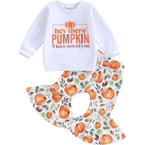 Thorn Tree Infant Baby Girls Halloween Clothes Ribbed Knitted Romper Top Pumpkin Bell Pants Set Fall Winter Outfits