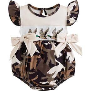 Infant Baby Girls Duck Rompers Summer Embroidery Mallard Duck Fly Sleeve Bodysuits Newborn Duck Hunting Baby Clothes