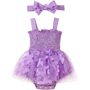 Baby Girl Summer Clothes Infant Sleeveless Halter Romper Cute Tulle Butterfly Bodysuit with Headband 0-12 Months