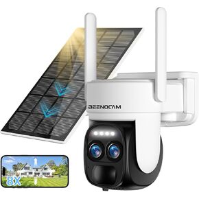 [ 8X Zoom ] 4K 5Dbi Security Cameras Wireless Outdoor, Battery Powered Solar Security Camera Outdoor 360° PTZ WiFi Camera with Spotlight Siren, Motion Detection,Color Night Vision,2.4/5GHz,2-Way Audio
