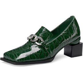 Loafers for Women Patent Leather Buckle Square Toe Chunky Block Dress Slip On Wide Casual Comfortable Dressy High Heels Ladies Comfort Moccasins Elegantes 2 Inch Shoes