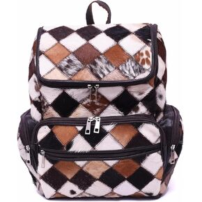 CHAYEL Womens Cowhide Bagpack Casual Diaper Bag Daypack Travel Bag Patchwork Brown Backpack Weekender Shoulder Bag, Standard