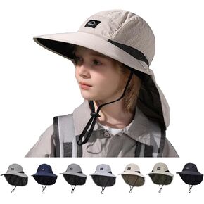 Kids Sun Hat with Neck Flap Breathable Safari Boys Bucket Hats Girls Outdoor Fishing Beach Hat Summer Adventure UPF 50+