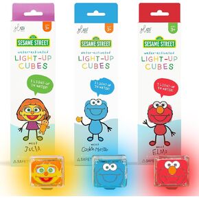 Glo Pals x Sesame Street Water-Activated Light-Up Cubes Bundle for Sensory Play - 12 Packs (Easy as A,B,C – Abby Cadabby, Big Bird + Cookie Monster)