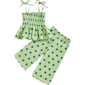 Baby Girl Summer 2 Pcs Outfits Tie Up Ruffle Camisole Tops Bell Bottom Pants 6 9 12 18 24 Months 2 3 T