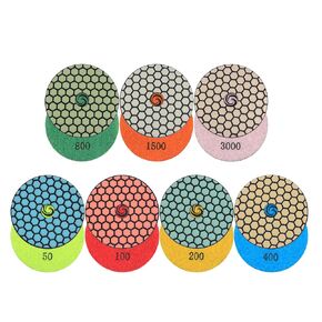Raizi Premium Dry Diamond Granite Polishing Pads for Granite Concrete Polishing 7 Pcs (1Set, 4inch)