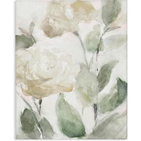 Stupell Industries Soft Edge White Roses Blooming Charming Abstract Florals, Designed by Lanie Loreth Canvas Wall Art, 16 x 20, Green