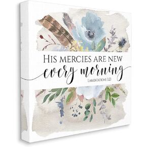 Stupell Industries His Mercies are New Lamentations 3:23 Blue Florals, Designed by Tara Moss Canvas Wall Art, 30 x 30, Multi-Color