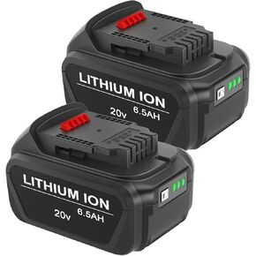 2 Pack 6.5Ah Replacement Battery for Dewalt 20v Battery, Compatible for 20v Dewalt MAX Batteries DCB206 DCB200 DCB204 DCB180 Cordless Power Tools