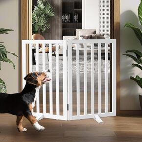 Freestanding Dog Gate Indoor for The House Foldable Wood White Long Puppy Gate for Doorways Pet Gate for Stairs Extra Wide Pet Fence,Cedar,24" Height 4 Panels