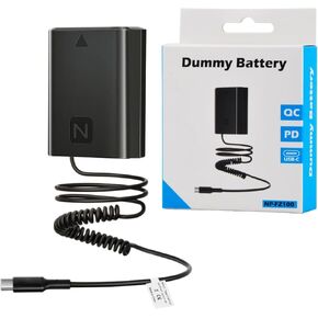 USB Type-C to PD NP-FZ100 Dummy Battery Power Adapter with Cable for Sony A7 III, A7 IV, A7S III, A7R III, A7R IV, A7R V, A7C, A7C II, A7CR, A6600, A6700, A1, A9, A9 II, ZV-E1, FX3, FX30 Cameras
