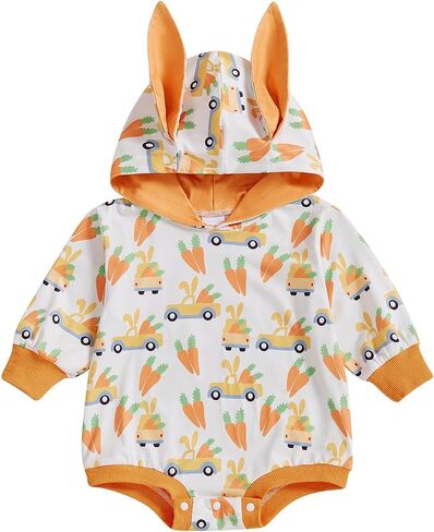 My First Easter Baby Boy Outfit Carrot/Bunny Print Sleeveless Hooded Romper Jumpsuit Newborn Baby Easter Clothes in Saudi Arabia