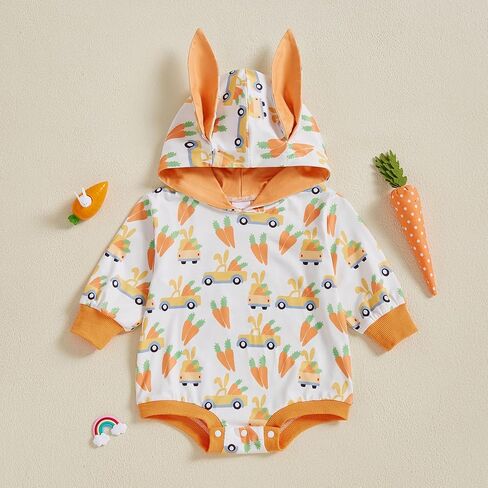 My First Easter Baby Boy Outfit Carrot/Bunny Print Sleeveless Hooded Romper Jumpsuit Newborn Baby Easter Clothes in Saudi Arabia