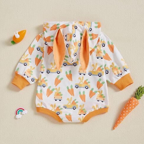 My First Easter Baby Boy Outfit Carrot/Bunny Print Sleeveless Hooded Romper Jumpsuit Newborn Baby Easter Clothes in Saudi Arabia