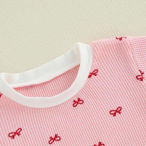 Adobabirl Baby Girl Outfit Newborn Bow Bubble Romper Short Sleeve Waffle Jumpsuit Shirt Infant Cute Summer Clothes in Kuwait