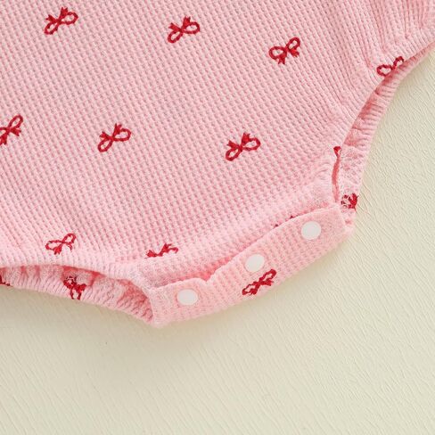 Adobabirl Baby Girl Outfit Newborn Bow Bubble Romper Short Sleeve Waffle Jumpsuit Shirt Infant Cute Summer Clothes in Kuwait