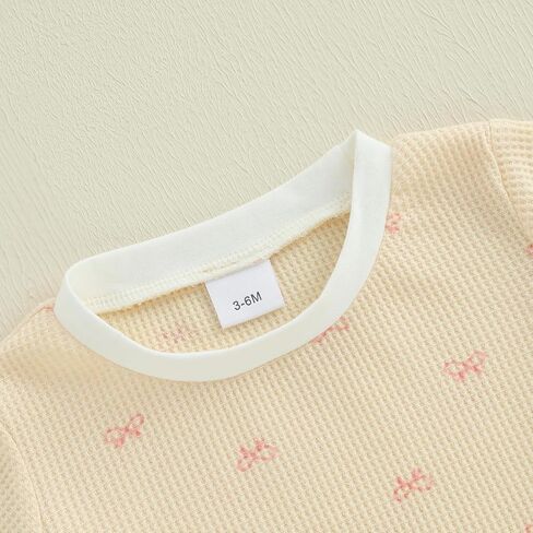Adobabirl Baby Girl Outfit Newborn Bow Bubble Romper Short Sleeve Waffle Jumpsuit Shirt Infant Cute Summer Clothes in Kuwait
