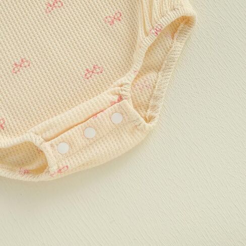 Adobabirl Baby Girl Outfit Newborn Bow Bubble Romper Short Sleeve Waffle Jumpsuit Shirt Infant Cute Summer Clothes in Kuwait