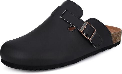 Womens Cork Footbed Clogs Mens PU Leather Mules with Arch Support Adjustable Buckle Comfort Slip On Potato Shoes Unisex Non-Slip Flat Sandals Indoor Outdoor in Saudi Arabia