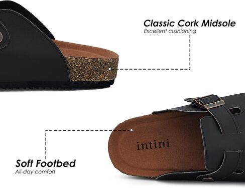 Womens Cork Footbed Clogs Mens PU Leather Mules with Arch Support Adjustable Buckle Comfort Slip On Potato Shoes Unisex Non-Slip Flat Sandals Indoor Outdoor in Saudi Arabia