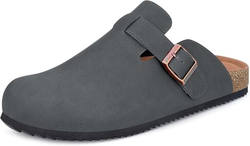Womens Cork Footbed Clogs Mens PU Leather Mules with Arch Support Adjustable Buckle Comfort Slip On Potato Shoes Unisex Non-Slip Flat Sandals Indoor Outdoor in Saudi Arabia