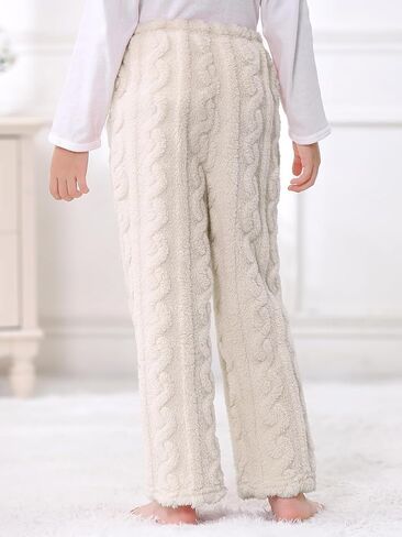 Umeyda Girl's Women's Fuzzy Pajama Pants Elastic Waist Fleece Plush Loungewear Pj Pants with Pockets, 6Years-XL in Kuwait