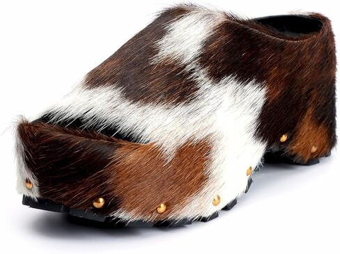 XOBZJH Long-Hair Calfskin Chunky Clog Slide for Women - Memory Foam Luxury Slip on Shoes Women's Mules & Platform Clogs,Designer Mules for Women 2024 in Kuwait