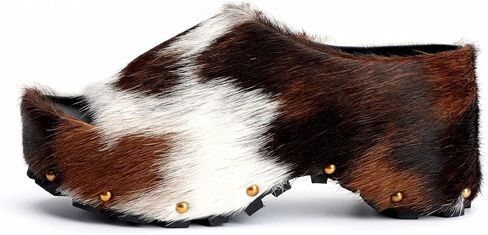 XOBZJH Long-Hair Calfskin Chunky Clog Slide for Women - Memory Foam Luxury Slip on Shoes Women's Mules & Platform Clogs,Designer Mules for Women 2024 in Kuwait