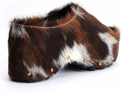 XOBZJH Long-Hair Calfskin Chunky Clog Slide for Women - Memory Foam Luxury Slip on Shoes Women's Mules & Platform Clogs,Designer Mules for Women 2024 in Kuwait